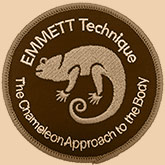 Emmett Technique chameleon badge - the chameleon approach to the body.